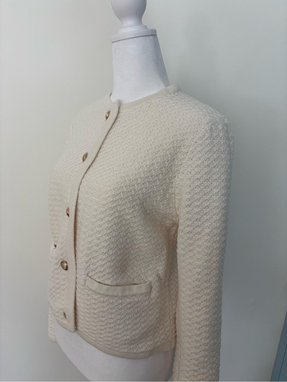 Cream Textured Button-Front Women's Sweater Jacket - Picture 5 of 6